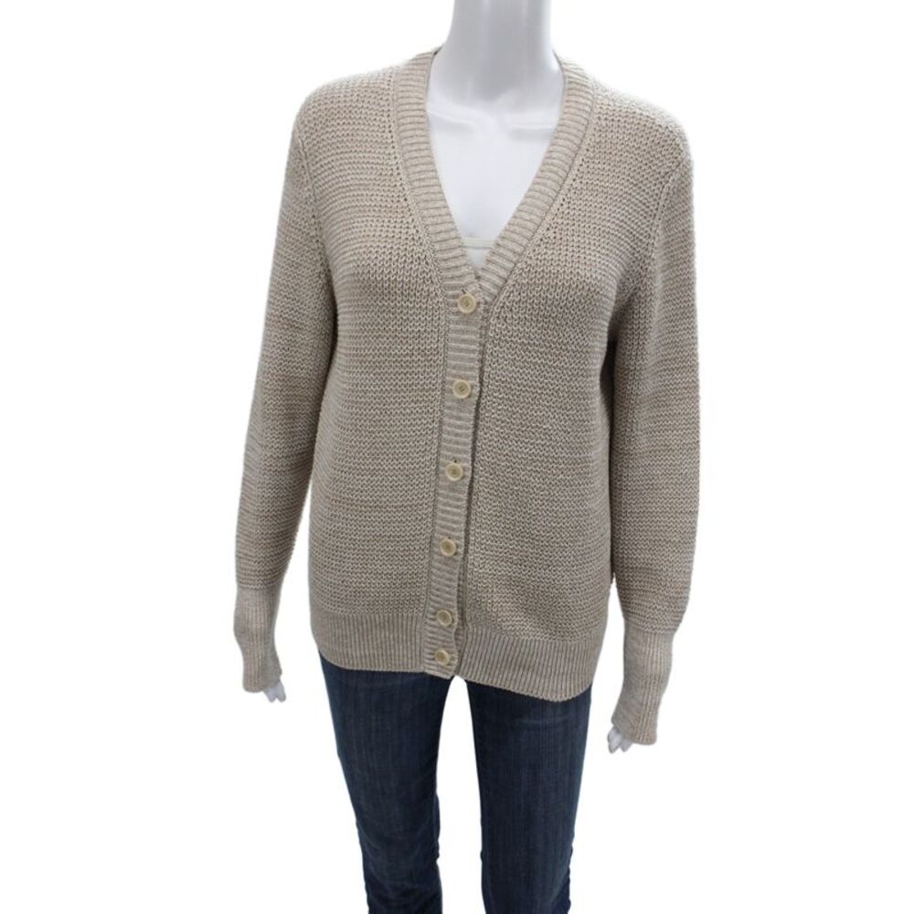 Akris Unisex Cardigan V-Neck Beige Cotton Button Closure Long Sleeve Size 12